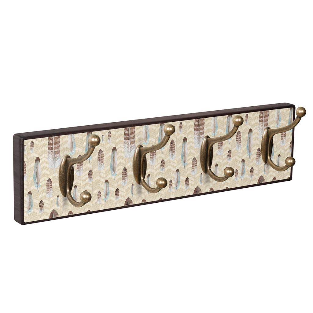 Wandkapstok feather van walnoot hout met 4 dubbele metalen haken