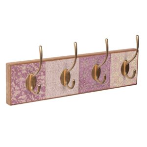 Wandkapstok Purple India van antiek beuken met 4 dubbele metalen haken
