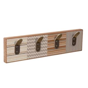 Wandkapstok Indian van antiek beuken met 4 dubbele metalen haken