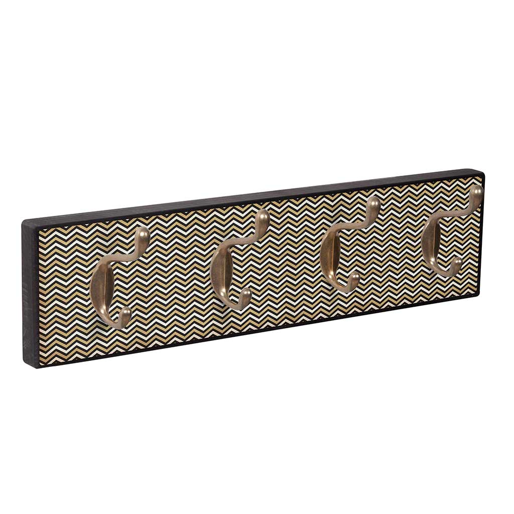 Wandkapstok Retro Waves van walnoot hout met 4 dubbele metalen haken