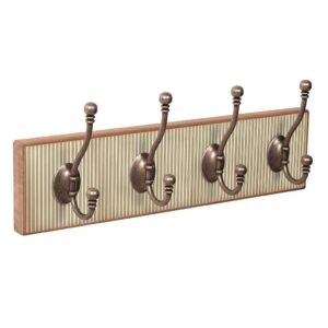 Wandkapstok Stripes van antiek beuken met 4 dubbele metalen haken