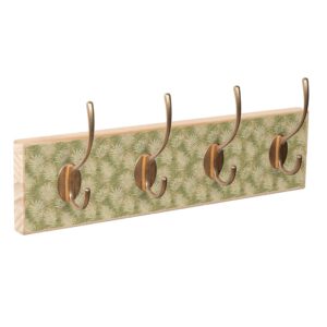 Wandkapstok Green leafs van hout met 4 dubbele metalen haken