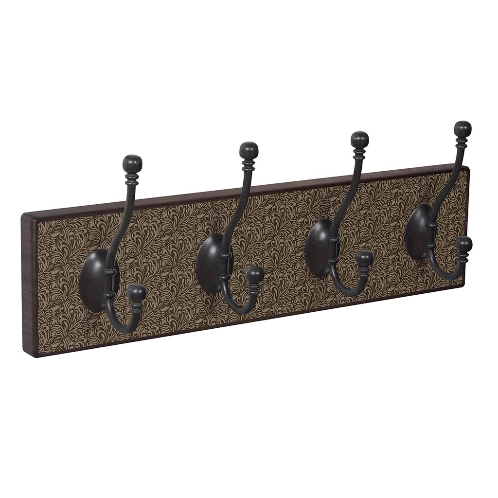 Wandkapstok Brown Leafs van walnoot hout met 4 dubbele metalen haken