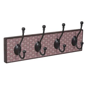 Wandkapstok Purple Lotus van walnoot hout met 4 dubbele metalen haken