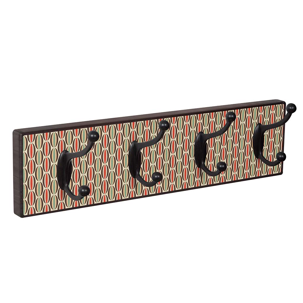 Wandkapstop Tribal van Walnoot hout met 4 dubbele metalen haken
