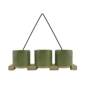 Plantenhanger - Hout - Metaal - 3 Bloempotjes - Groen