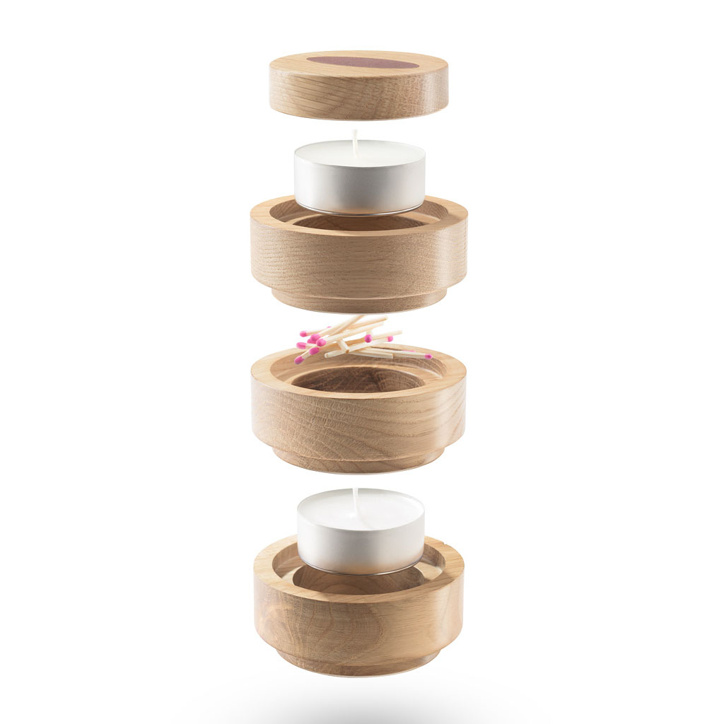 Houten Waxinelicht houders Welldone Rings, set van 3 eiken - Afbeelding 3