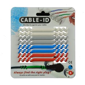 Cable ID set van 8 stuks in wit, grijs, blauw, rood