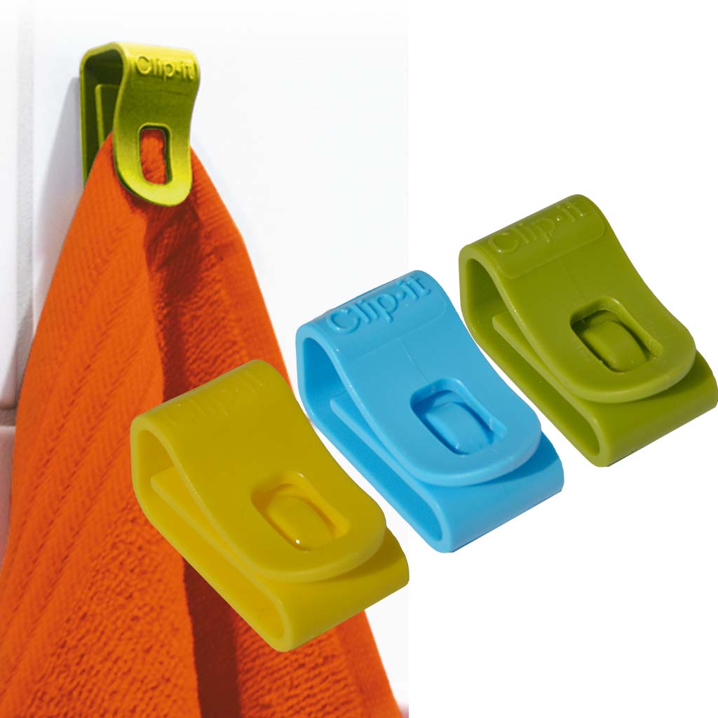 Multifunctionele haak Clip-It geel, blauw, groen