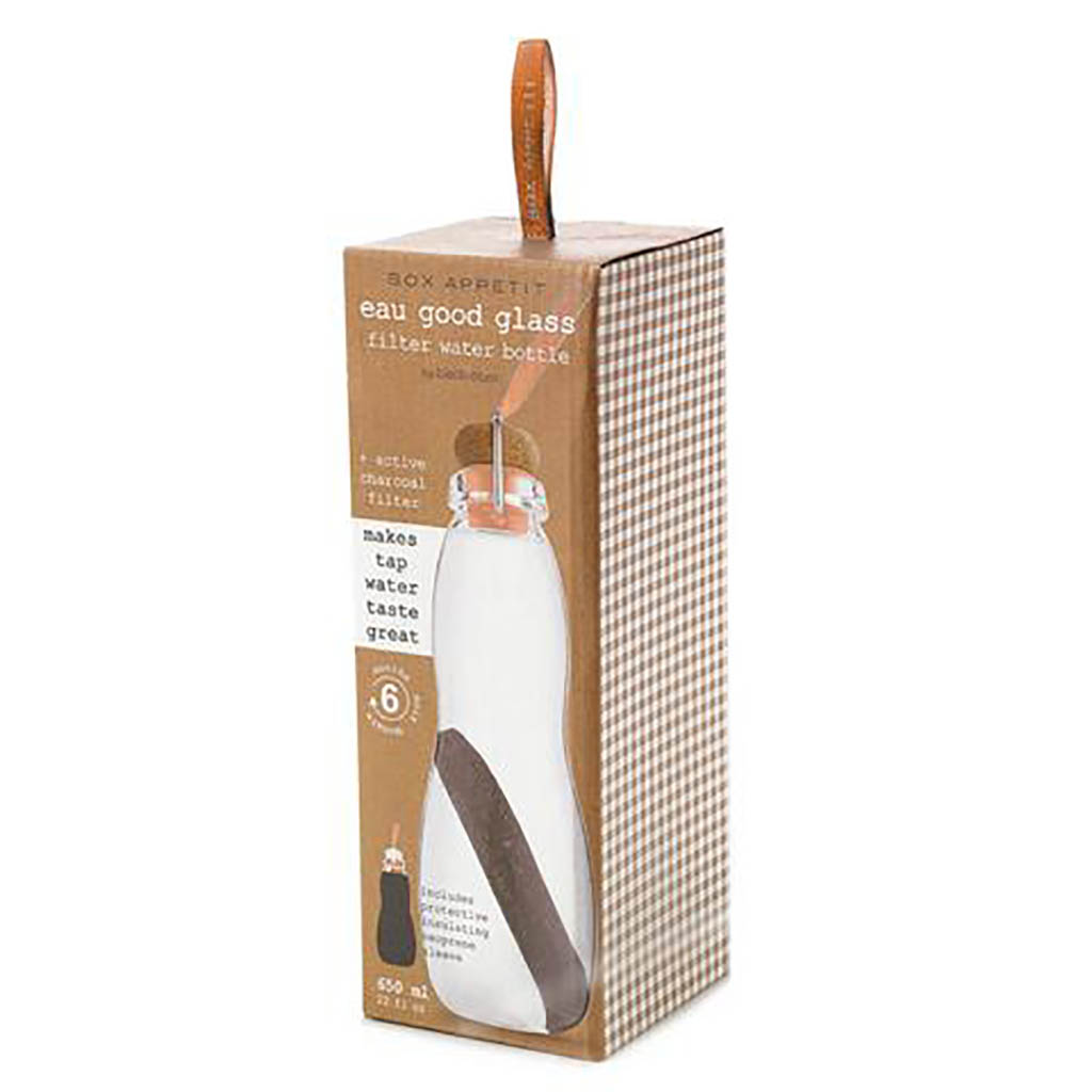Glazen waterfles Eau good black+blum oranje - Afbeelding 2