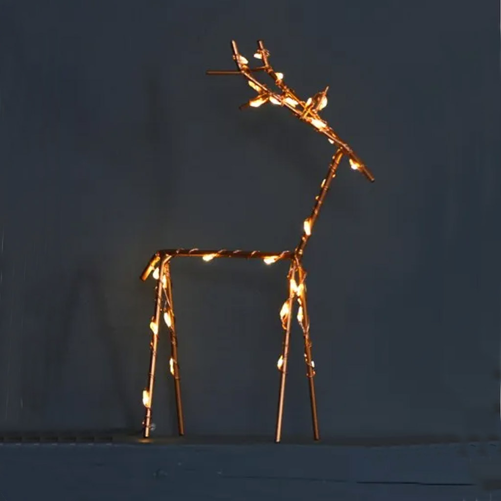 Hertje Draadstaal Koper 30 LED lampjes H 20 cm Ingebouwde timer - Afbeelding 2