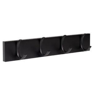 Wandkapstok zwart met 4 half ronde zwarte dubbele haakjes - 40 x 7 x 5,6 cm