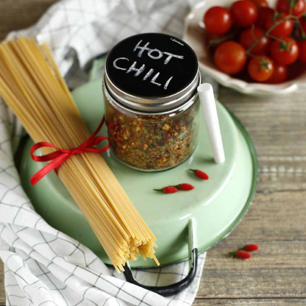 Deksel krijtbord met krijtje HappyTappi + glazen pot 250 ml
