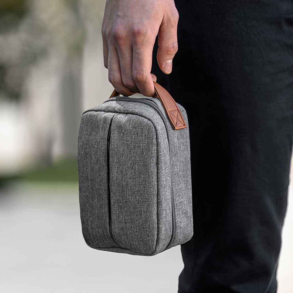 Tasje voor gadgets grijs met bruin handvat - Afbeelding 5