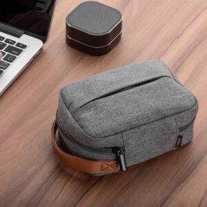 Tasje voor gadgets grijs met bruin handvat