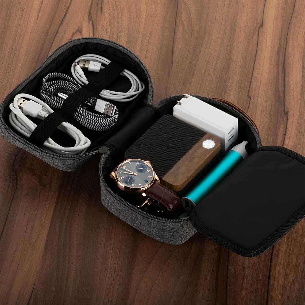 Tasje voor gadgets grijs met bruin handvat - Afbeelding 6