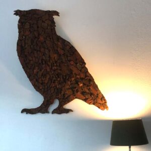 Wanddecoratie - Silhouet - Uil - Frans dennenschors - Inclusief lichtsnoer 40 lichtjes