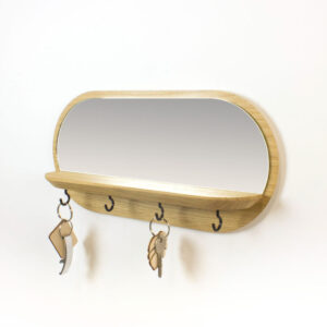 Kleine maanlicht spiegelplank van Massief Eiken plank met 4 haakjes RMdesign B 35 x H 17 cm