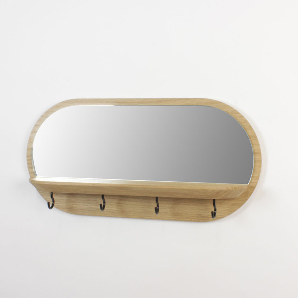 Kleine maanlicht spiegelplank van Massief Eiken plank met 4 haakjes RMdesign B 35 x H 17 cm - Afbeelding 2
