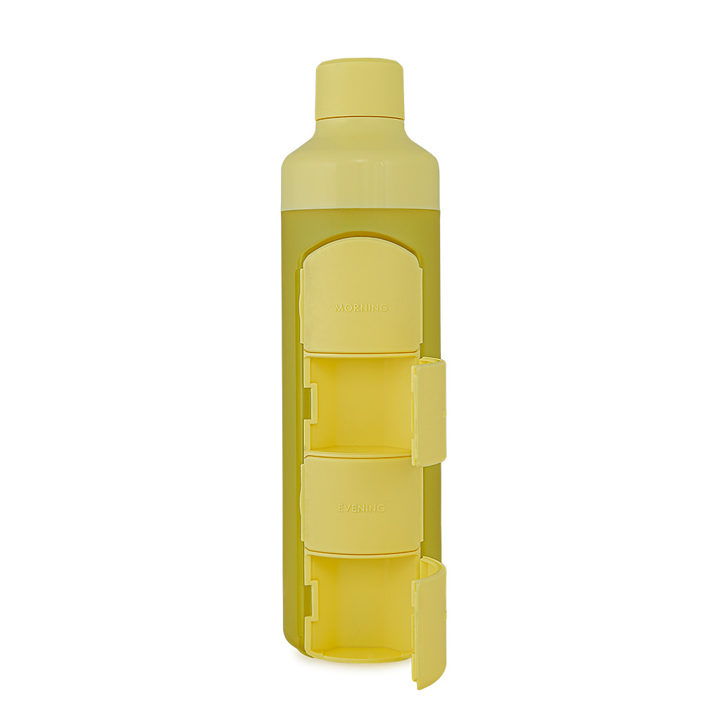 Waterfles en Pillendoos in één YOS Bottle Daily grandioos geel - Afbeelding 2